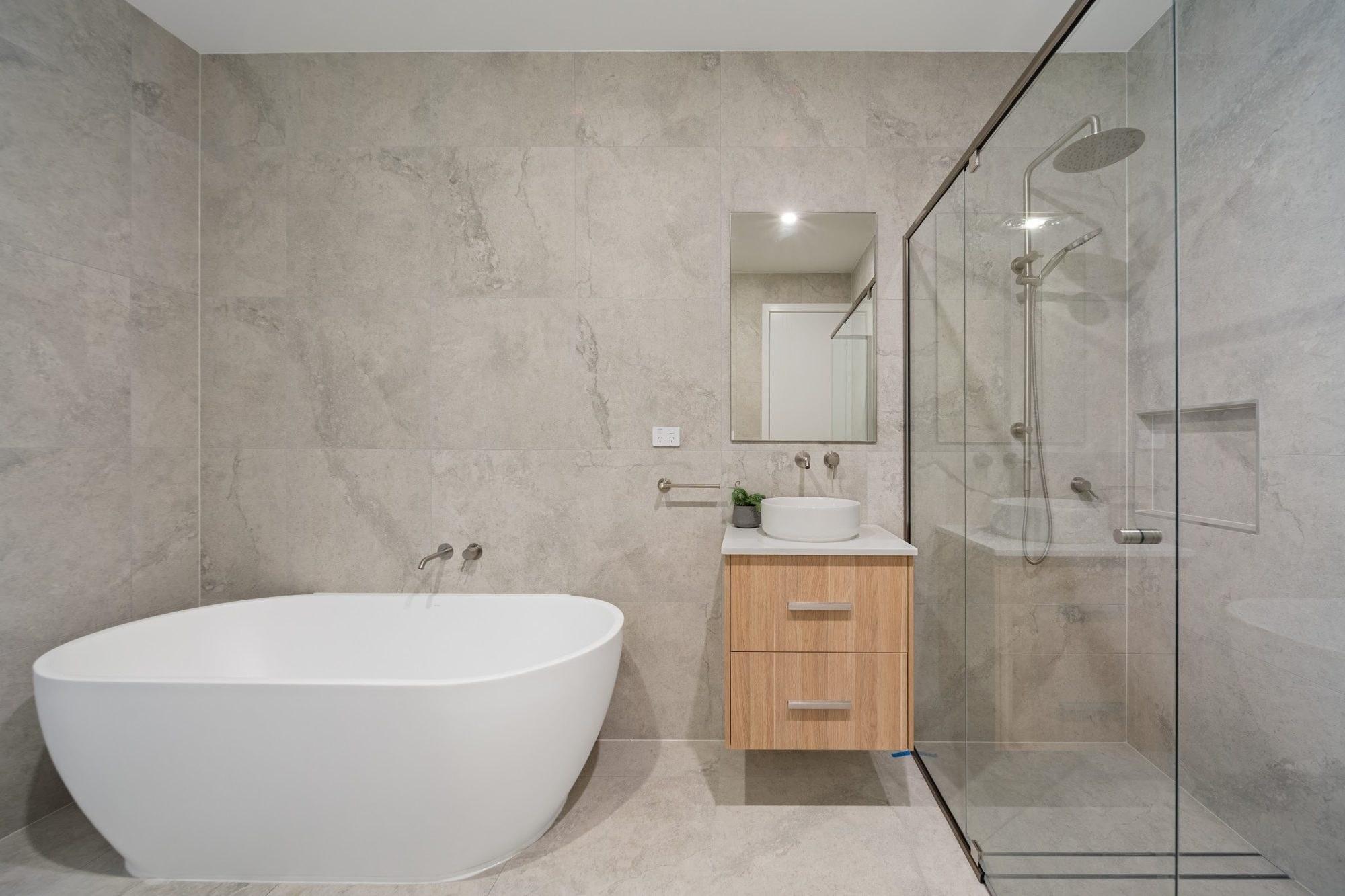 Freestanding bath and stone finishes