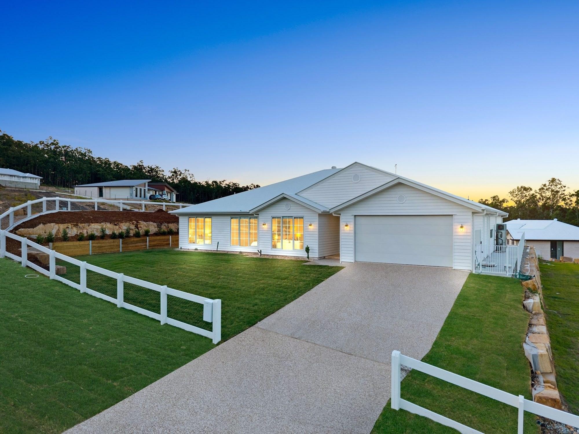Contemporary home at dusk