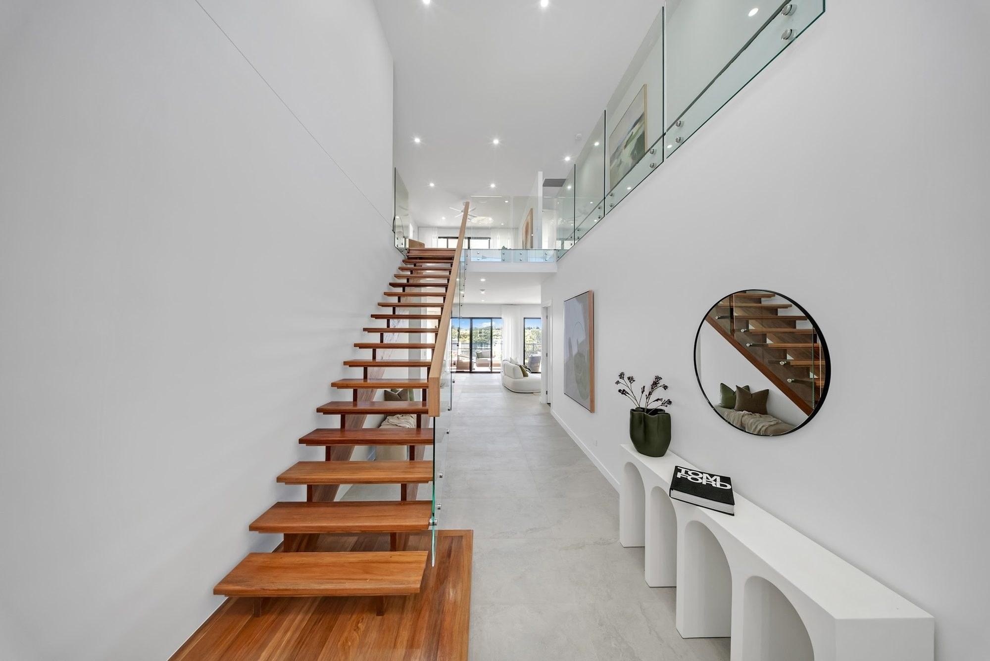 Timber staircase in a bright contemporary interior